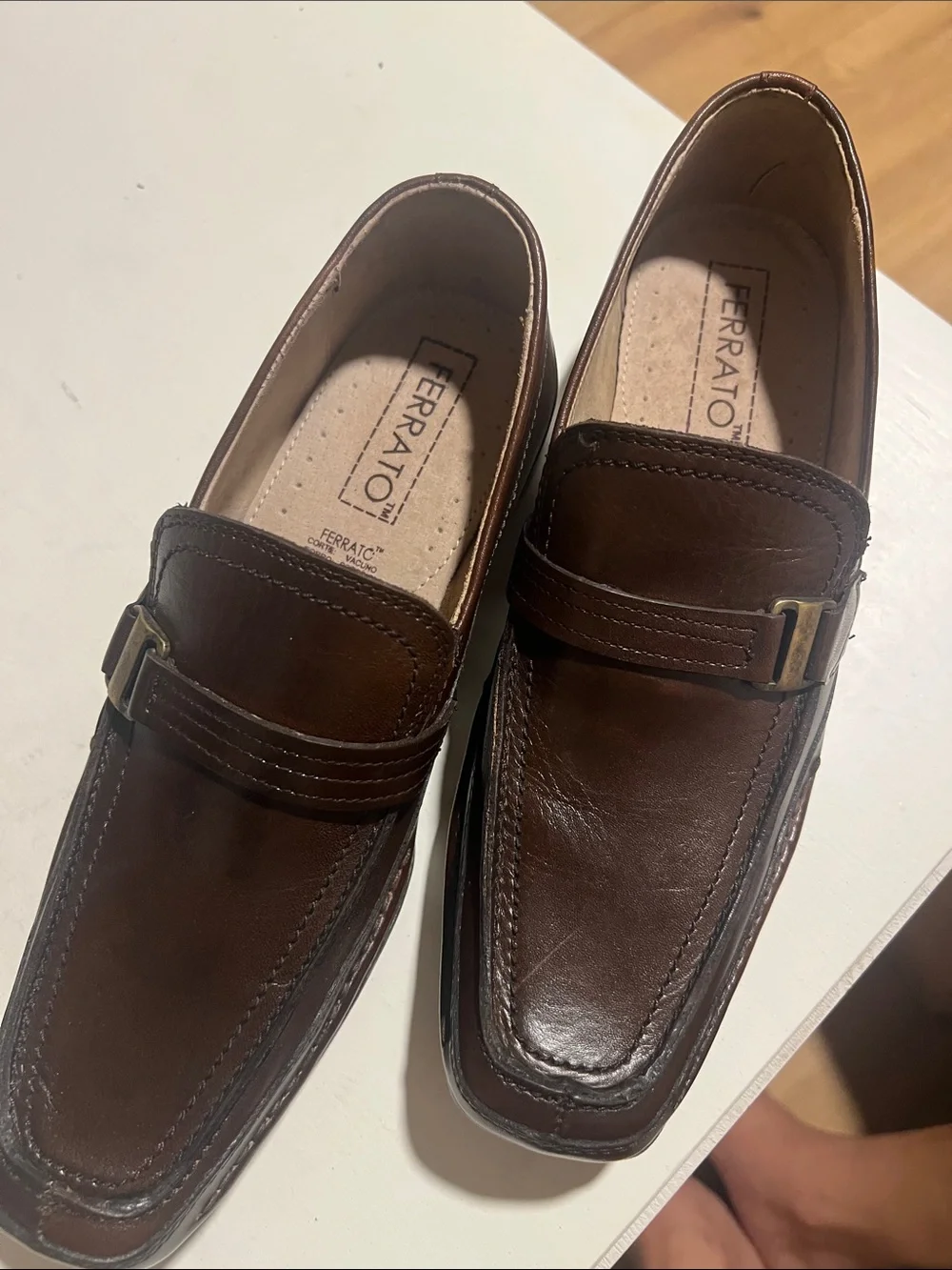 Ferrato Brown Leather Slip-On Loafers